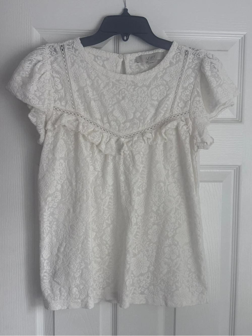 LOFT Lace and Ruffle Knit Short Sleeve Top, Cottagecore, Romantic Lace Top